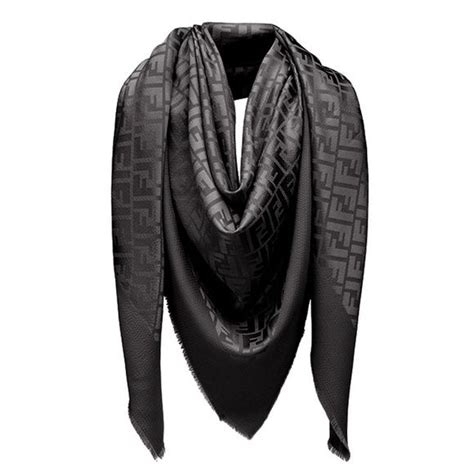 $750 FENDI BLACK SILK SCARF / STOLA / SHAWL ( 62” x 56 .